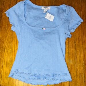 Tilly's Light Blue Ruffle-Trim Short Sleeve Top